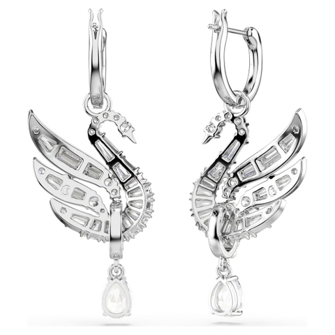 SWAROVSKI Swan earrings (Swan, White, Rhodium plated) - Khuyên tai, thiên nga, đính pha lê trắng - JEWERY