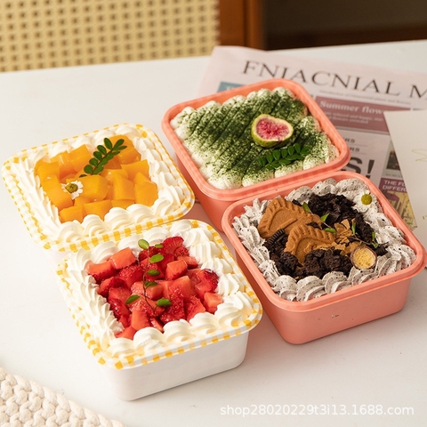 Hộp vuông bento caro nắp mica/ 50c