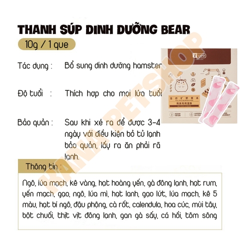 Thanh Súp Đạm Hamster Bear 🐹FREESHIP🐹 Súp thưởng Yee Ngũ Cốc Trái Cây Các Loại Thịt Hỗn Hợp Hãng Yee Cho Hamster Bear