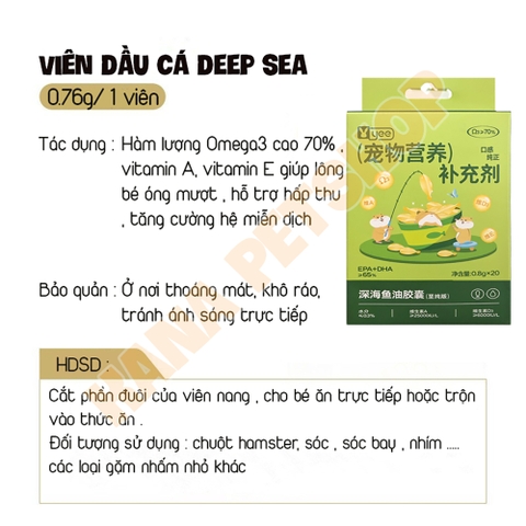 Viên Dầu Cá YEE  🐹FREESHIP🐹 Viên Nang Bảo Vệ Sức Khỏe Yee Cho Hamster, Nhím , Sóc