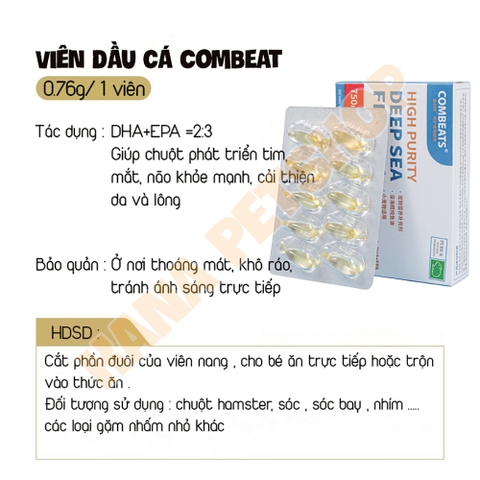 Dầu Cá Combeat 🐹FREESHIP🐹 Viên Nang Dầu Cá Hồi Và Cá Cơm Bảo Vệ Sức Khỏe Combeat  Cho Hamster, Nhím , Sóc