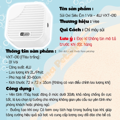 Máy Sủi Oxy YEE Siêu Êm 1 Vòi Và 2 Vòi Mạnh Mẽ Hơn, Êm Ái PHù Hợp Với Không Gian Cần Sự Yên Tĩnh