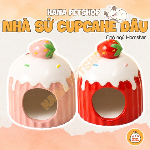 Nhà Sứ Cupcake Hamster 🐹FREESHIP🐹 Cupcake Dâu Nhà Ngủ Giảm Nhiệt Mùa Hè Cho Hamster
