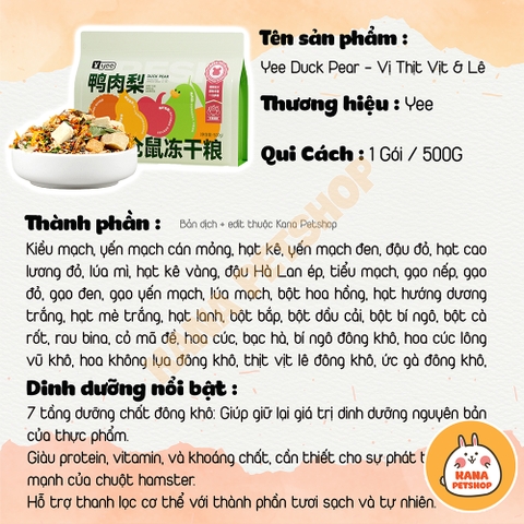 Thức Ăn Đông Khô YEE Vịt Lê 𝐃𝐮𝐜𝐤 𝐏𝐞𝐚𝐫 Toàn Phần 🐹FREESHIP🐹 Thức Ăn Ngũ Cốc Dinh Dưỡng Hamster