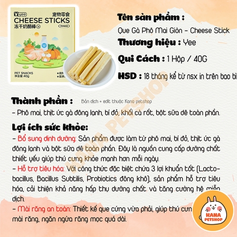 Phô Mai Que Đông Khô Giòn Yee 🐹FREESHIP🐹 Bổ Sung Dinh Dưỡng, Hỗ Trợ Tiêu Hóa