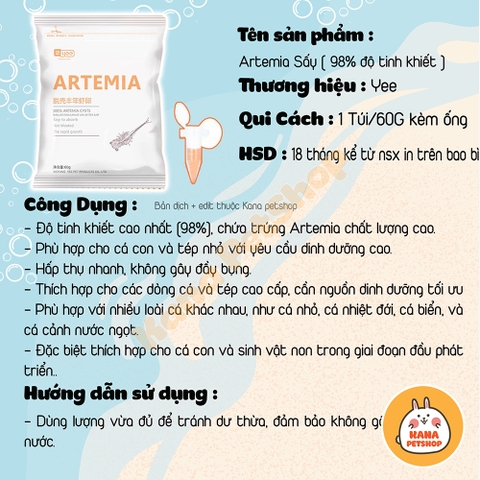 Artemia Tách Vỏ Sấy Khô YEE . Cho Ăn Trực Tiếp Thức Ăn Giàu Dinh Dưỡng Cho Cá Nhỏ, Tặng Kèm Ống.