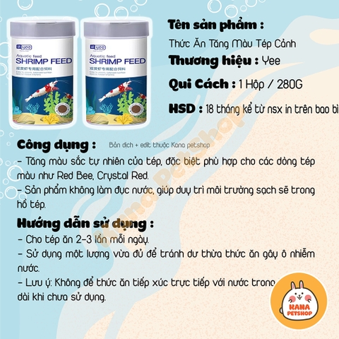 Thức Ăn Tép Cảnh Yee 🐟 FREESHIP 🐟 Thức Ăn Yee Shrimp Bổ Sung Canxi Kích Màu Cho Tép Cua Tôm Cảnh