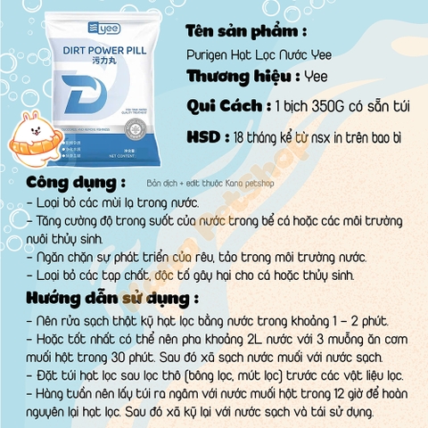 [Có sẵn túi] Yee Purigen 🐟 FREESHIP 🐟 Hạt Lọc Nước Magical Khử Mùi Làm Trong Hồ Cá Hiệu Quả Sau 24h