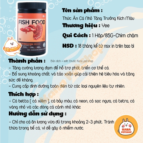 Thức Ăn Yee Small Fish Special Food 🐟 FREESHIP 🐟 Cám Kích Màu Cho Cá Bảy Màu, Betta, Các Loại Cá Nhỏ