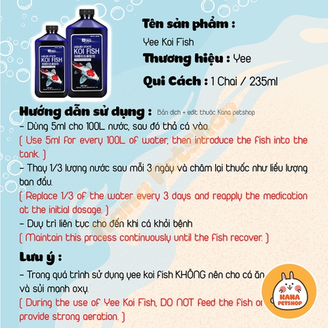 Dung Dịch Chăm Sóc Cá Koi 🐟 FREESHIP 🐟 Yee Koi Fish Phòng Bệnh Nấm, Thối Đuôi, Thối Mang Cá Koi