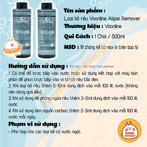 [Chai 500m] Chế Phẩm Sinh Học Loại Bỏ Rêu Voonline Algae Remover 🐟 FREESHIP 🐟 Không Gây Hại Cho Cá