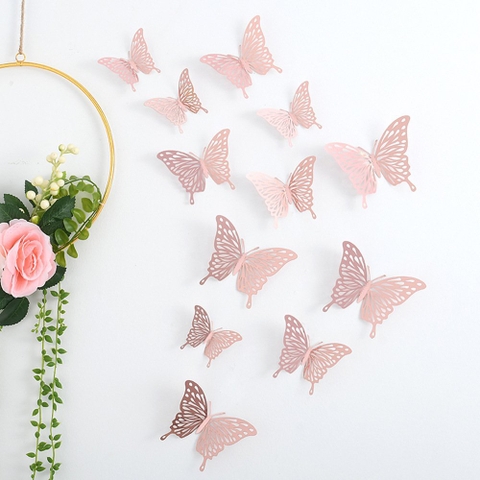set 12 bướm giấy mica hồng có đuôi