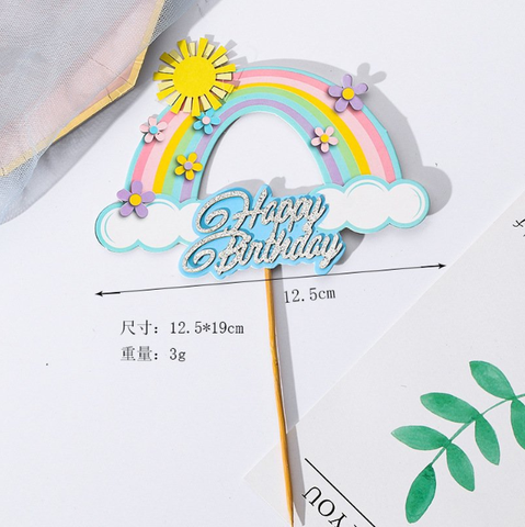QC - que cắm cầu vồng chữ happy birthday bạc