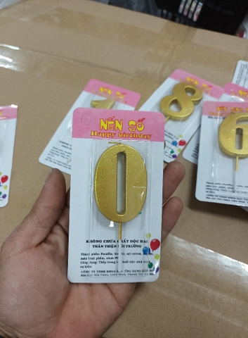Nến số 0 nhũ vàng đồng loại to