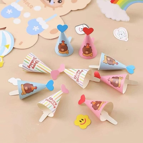 Set 9 mũ mini gấu xanh hồng trắng