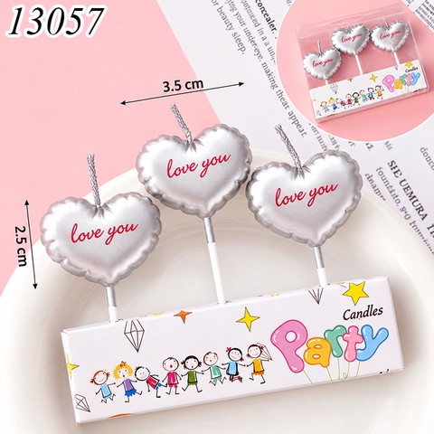 Vỉ 3 Nến Tim Love You Bạc