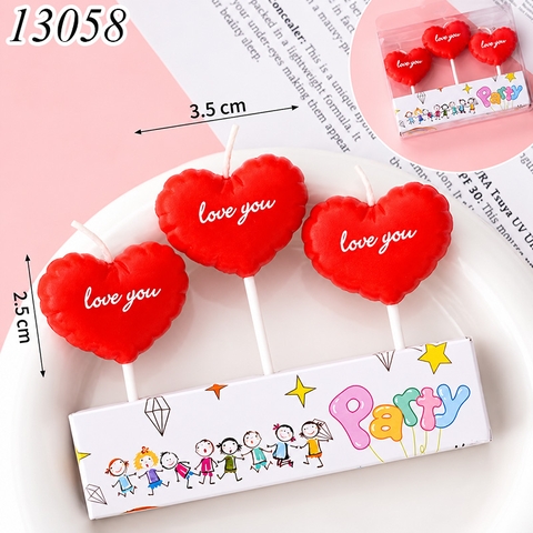 Vỉ 3 Nến Tim Love You Đỏ Tươi