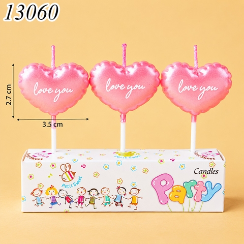 Vỉ 3 Nến Tim Love You Hồng Phấn
