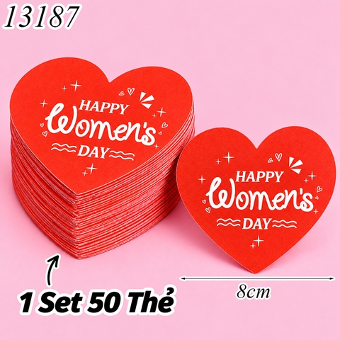 Túi 50 thẻ Women Day Tim Đỏ Size To