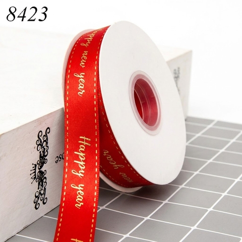 Cuộn 40m Ruybang Đỏ Happy New Year 2.5cm M3