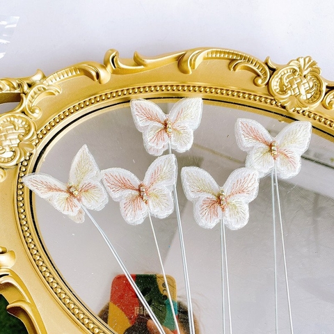 Set 5 bướm vải đính đá trắng