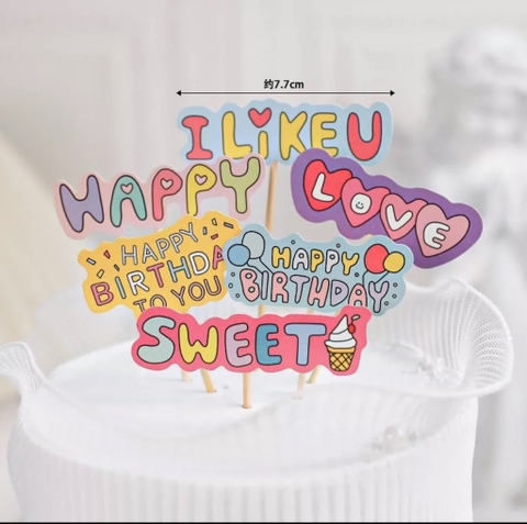 SCG-Set cắm 6 thẻ chữ HPBD, SWEET LOVE  TQ