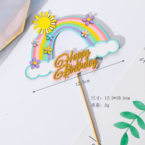 QC - que cắm cầu vồng chữ happy birthday vàng