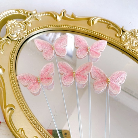 Set 5 bướm vải đính đá hồng nhạt