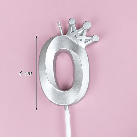 Nến Số Nhũ 3D Vương Miện Bạc Số 0