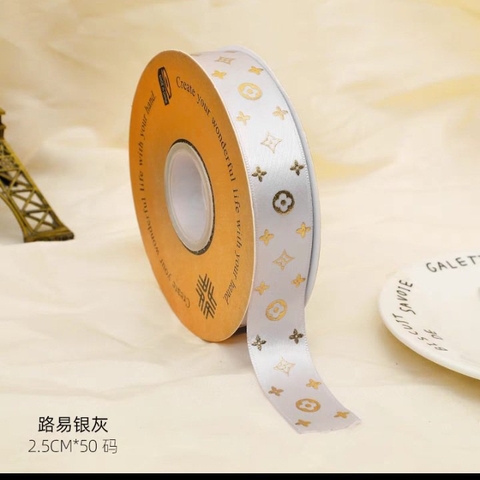 Ruybang hoạ tiết xám 2.5cm 50m