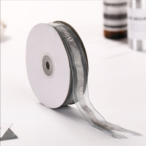 Ruy băng ren HAPPY BIRTHDAY xám đất khổ 2.5cm,45m