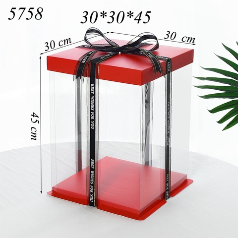 Hộp Meka Trong 3 Chi Tiết Có Nắp Đỏ 30*30*45