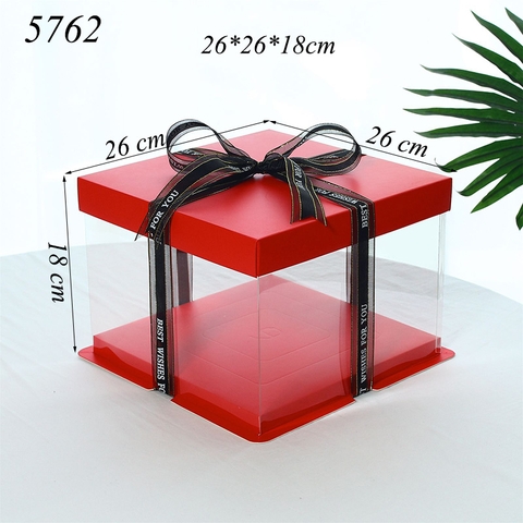 Hộp Meka Trong 3 Chi Tiết Có Nắp Đỏ 26*26*18cm
