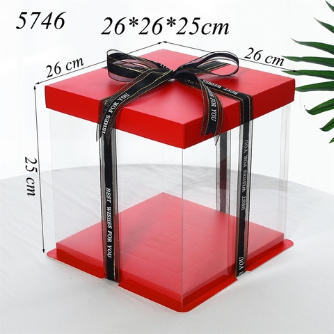 Hộp Meka Trong 3 Chi Tiết Có Nắp Đỏ 26*26*25cm