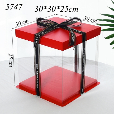 Hộp Meka Trong 3 Chi Tiết Có Nắp Đỏ 30*30*25cm
