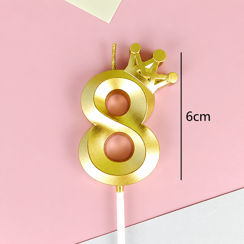 Nến Số Nhũ 3D Vương Miện Vàng Số 8