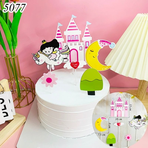 SCG-set cắm công chúa cưỡi ngựa lâu đài hồng MT