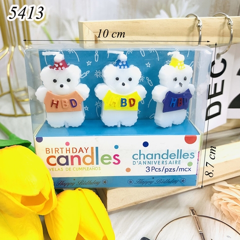 Vỉ 3 nến gấu trắng đội mũ TQ
