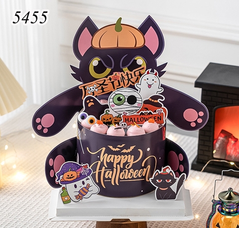 Cuộn thành bánh Halloween hình mèo bí ngô TQ