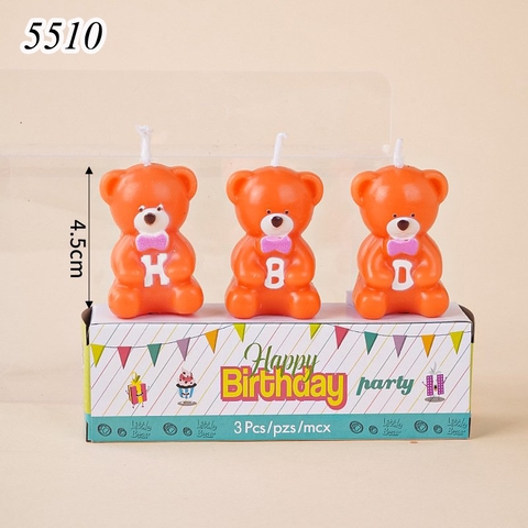 Vỉ 3 Nến Gấu Cam Nơ Hồng Chữ H B D TQ