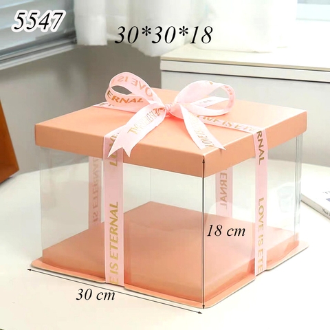 Hộp Meka Trong 3 Chi Tiết Có Nắp Hồng 30*30*18cm