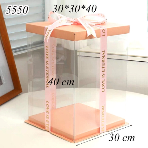 Hộp Meka Trong 3 Chi Tiết Có Nắp Hồng 30*30*40cm