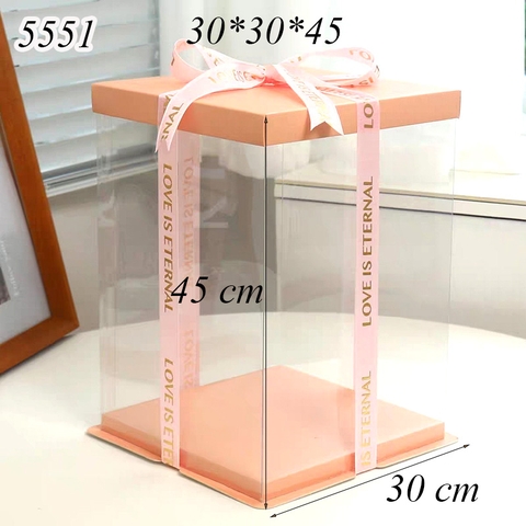 Hộp Meka Trong 3 Chi Tiết Có Nắp Hồng 30*30*45cm