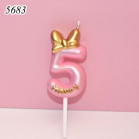 Nến số 5 hồng nơ vàng TQ