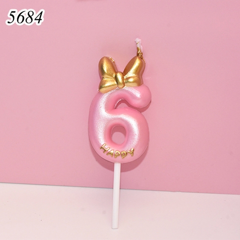 Nến số 6 hồng nơ vàng TQ