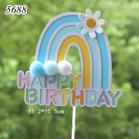 SCG-Set 2 thẻ cắm cầu vồng xanh chứ HPBD gắn bông TQ.