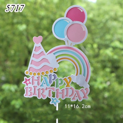 SCG-Set 5 thẻ cắm Cầu Vồng Mũ Hồng Bóng Bay TQ