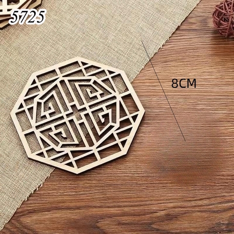 Sét 5 Hình Bát Giác Khắc Họa Tiết Bằng Gỗ TQ