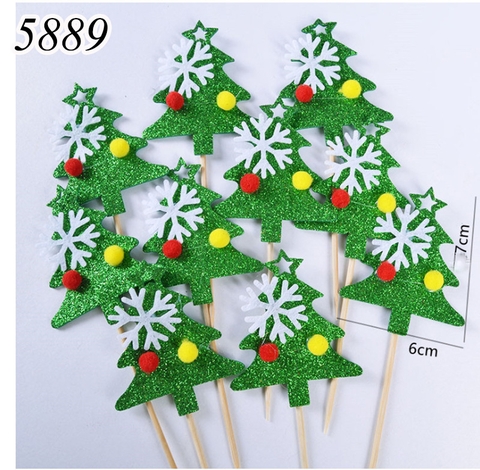 SCG-Set cắm noel 10 thẻ cắm cây thông xanh lá