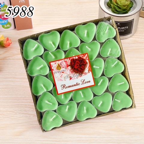 Vỉ 50 nến .Tim. TeaLight tình yêu màu xanh lá